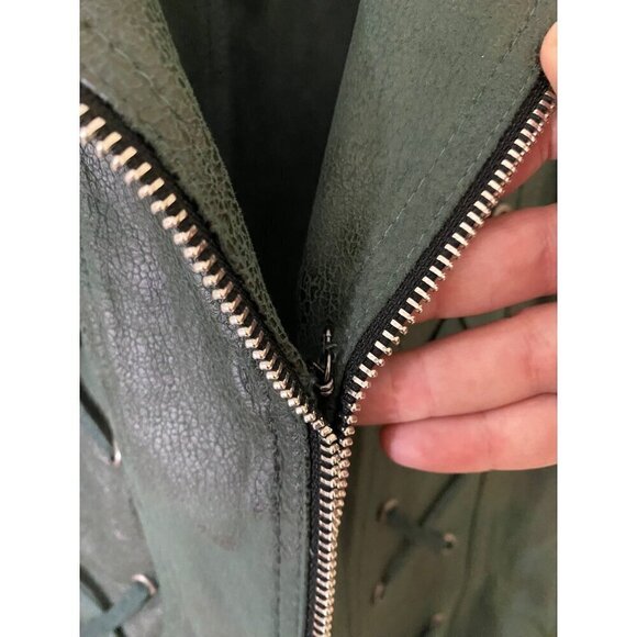 Lena Gabrielle Women's Green Faux Leather Open Front Blazer - 16 - Picture 4 of 12